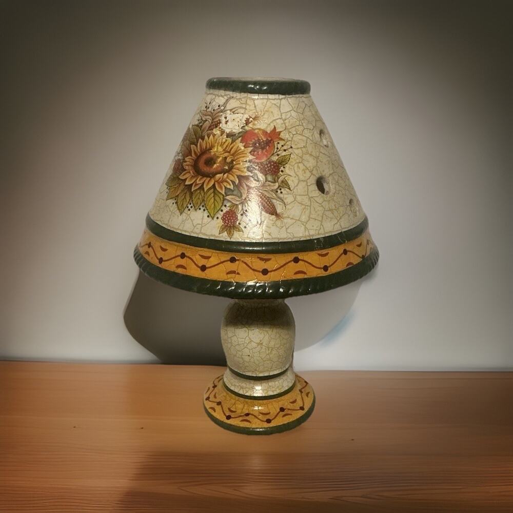 Vintage Sunflower Burner Tea light Lamp Shade 11” High Crackle Look